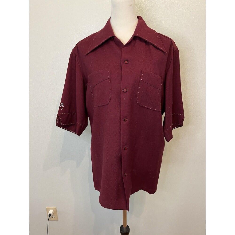 Jack's Tailored Vintage Wool Bowling Shirt Men's M Red 1970s Short Sleeve Collar